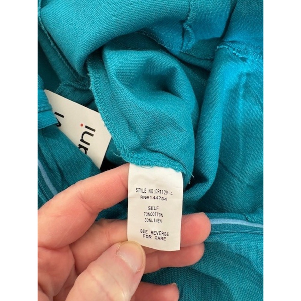 Davi & Dani Teal Blue Strapless Ruffle Wide Leg Cotton Linen Jumpsuit Medium - Picture 4 of 4